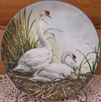 Семья - река, лебеди, птенцы, трава, небо - оригинал