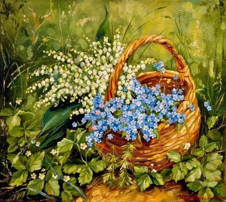 Весенняя корзина - картина, незабудки, комаровская - оригинал