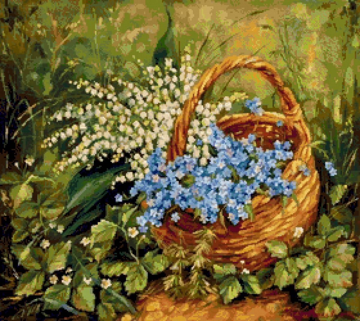Весенняя корзина - незабудки, картина, комаровская - предпросмотр