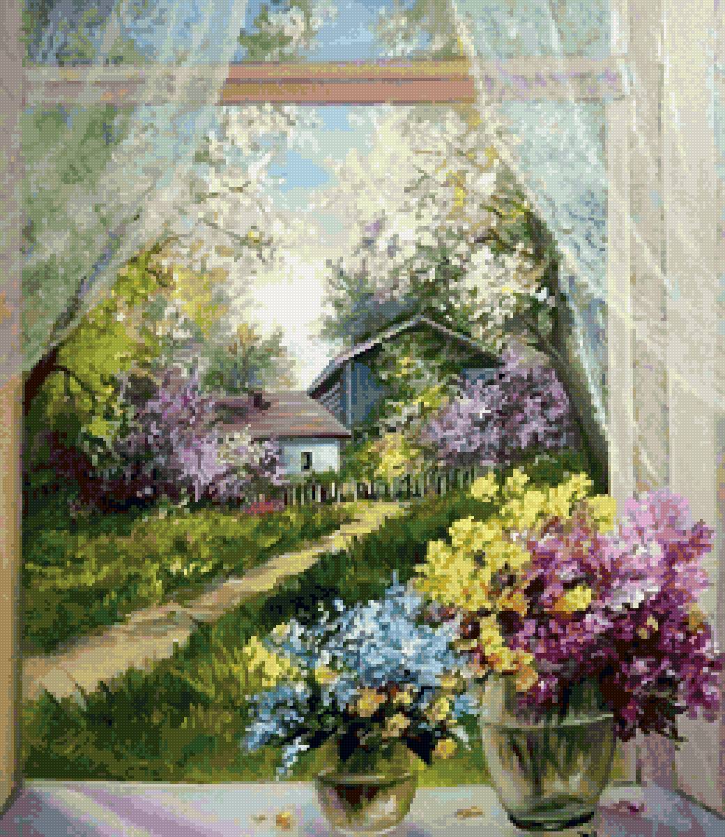 Аромат весны - деревня, окно, улица, цветы - предпросмотр