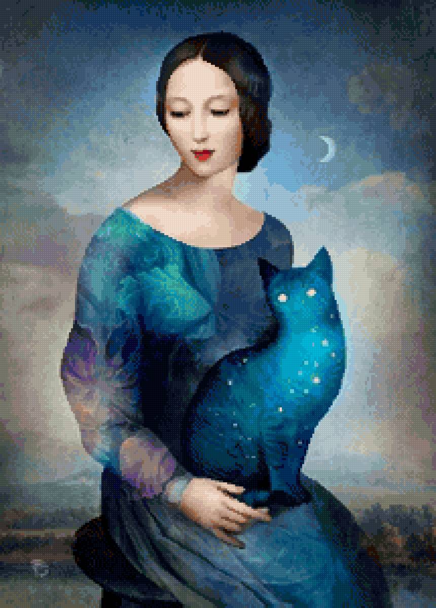 Ночной кот - женщина, фантазия, кот - предпросмотр