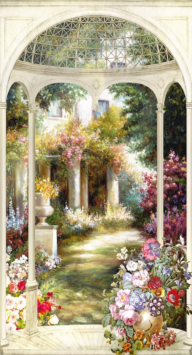 беседка в саду - беседка, сад, цветы - оригинал