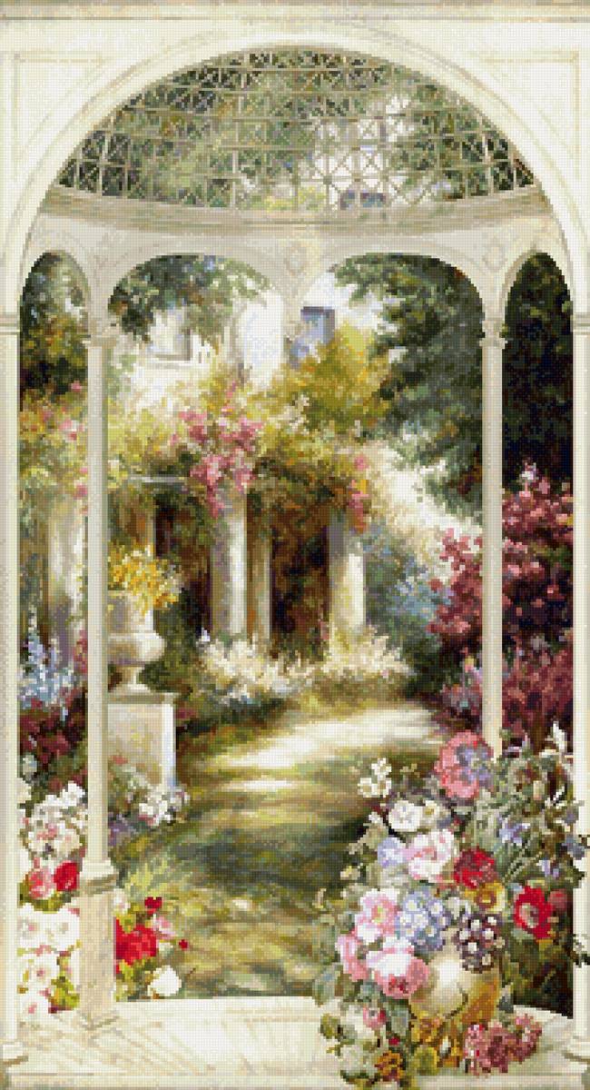 беседка в саду - беседка, сад, цветы - предпросмотр