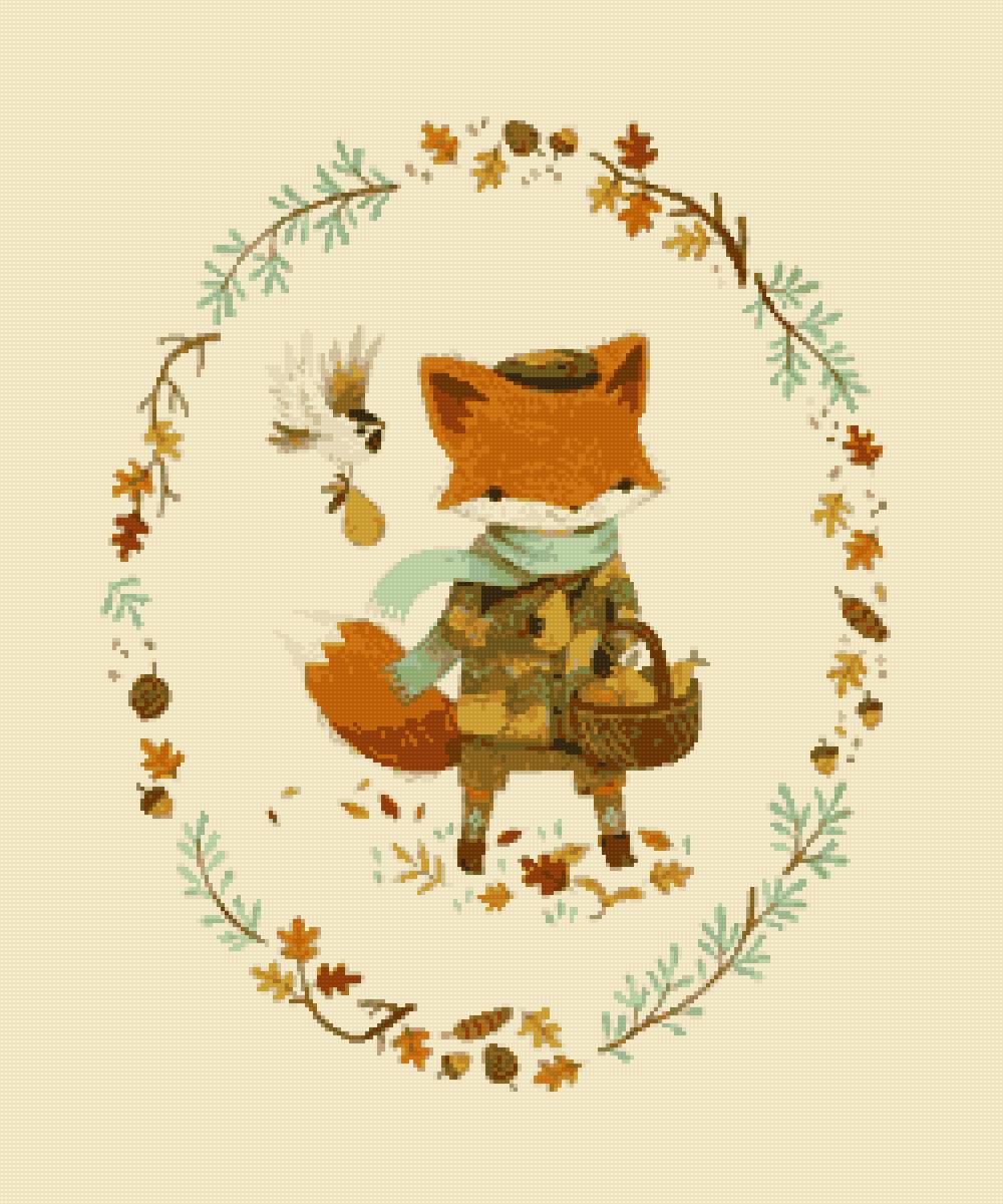 Лисенок на прогулке - лис, иллюстрация - предпросмотр