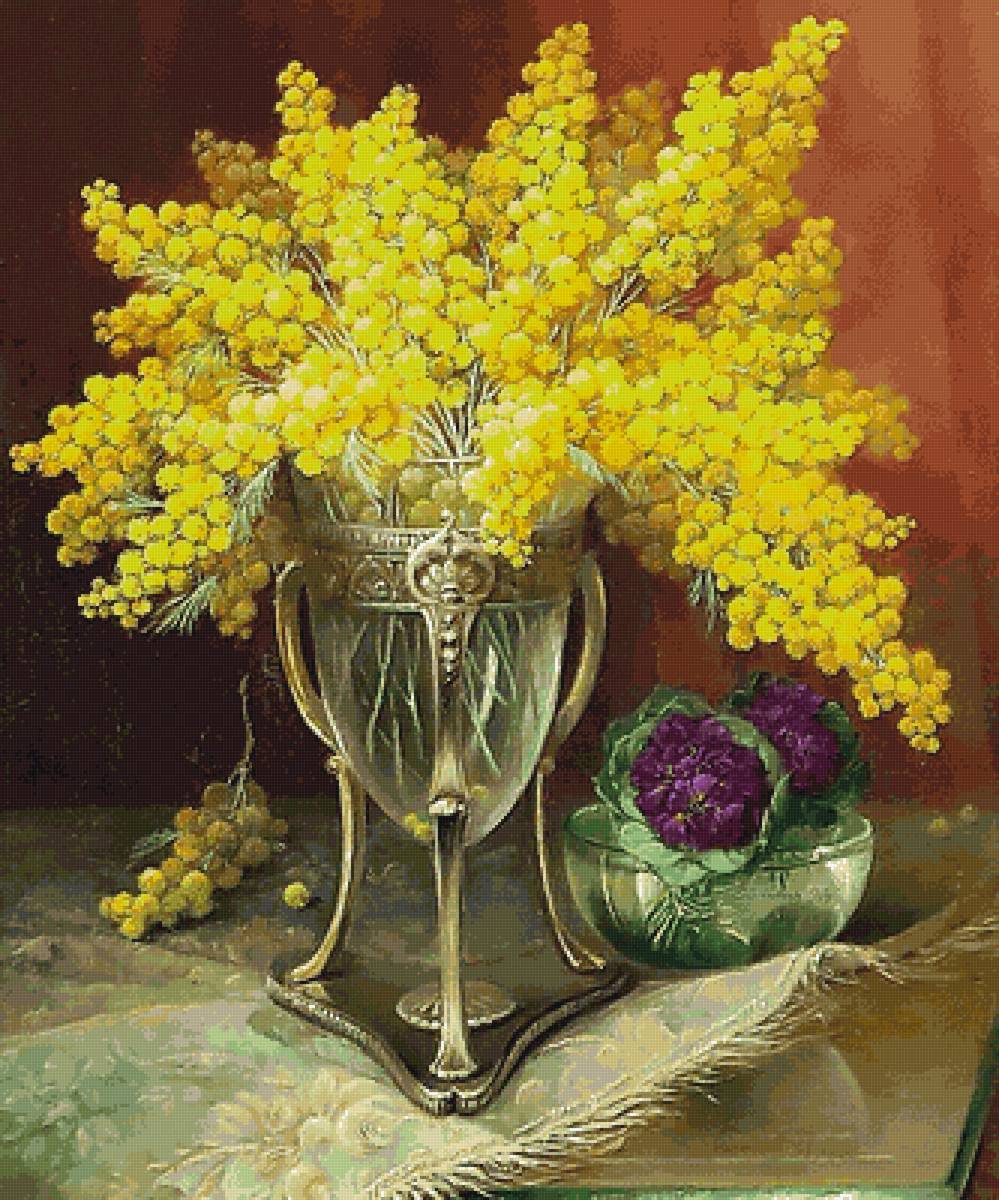 мимоза - букет, ваза, весна, цветы - предпросмотр