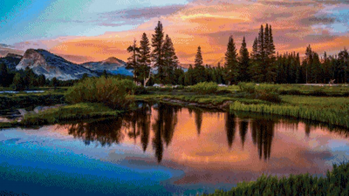 закат над озером в горах - закат, озеро, природа, горы - предпросмотр