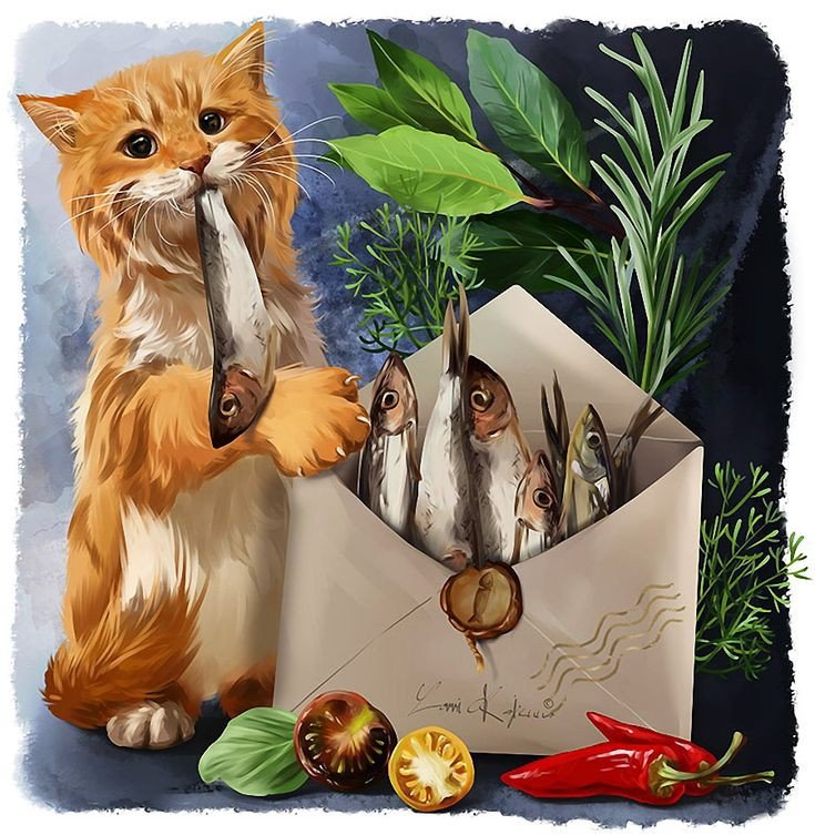 Кот и рыбки - рыбки, кот - оригинал