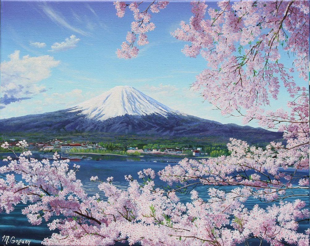 Сакура и Фудзи - весна, дерево, сакура, вода, фудзияма, гора, цветение - оригинал