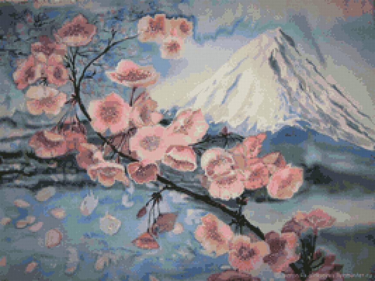 Лепестки опадают - дерево, цветение, сакура, фудзияма, весна, гора - предпросмотр