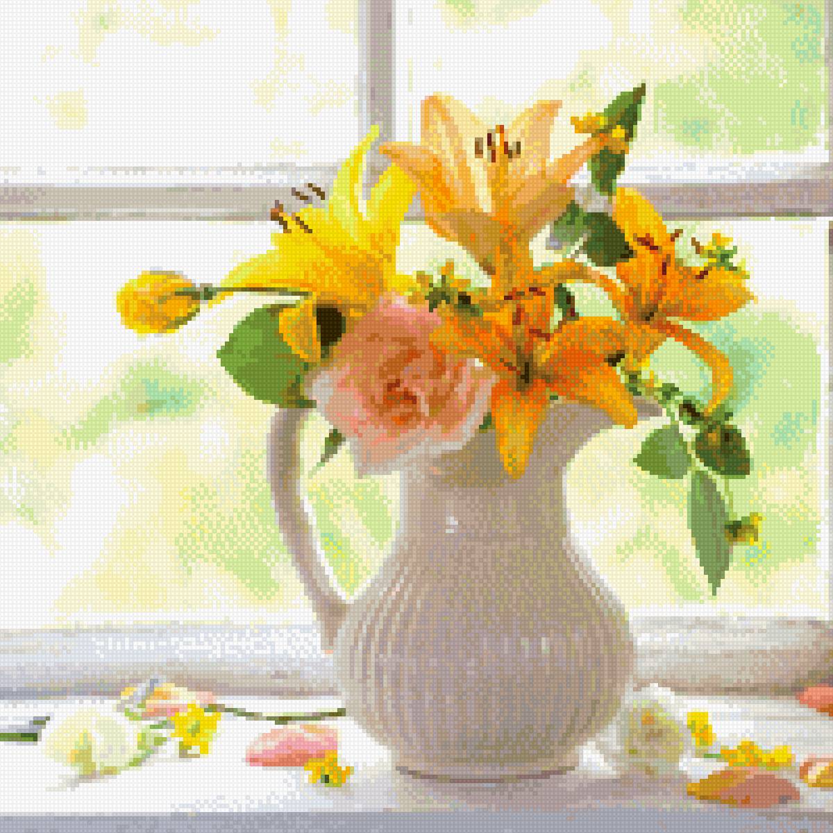 букет на окне - букет, лилии, цветы, букет на окне - предпросмотр