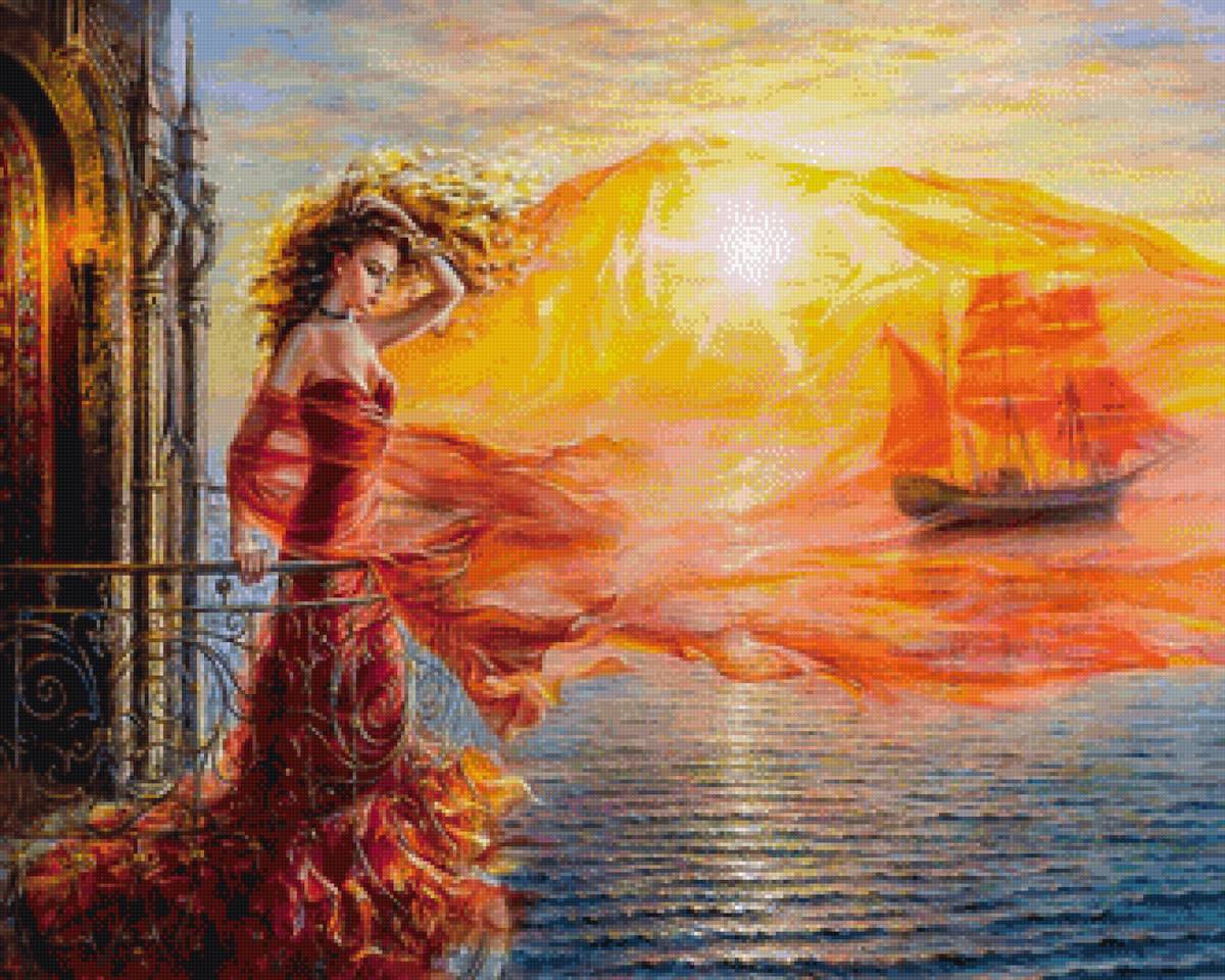 Мечта - девушка, корабль, море, балкон - предпросмотр