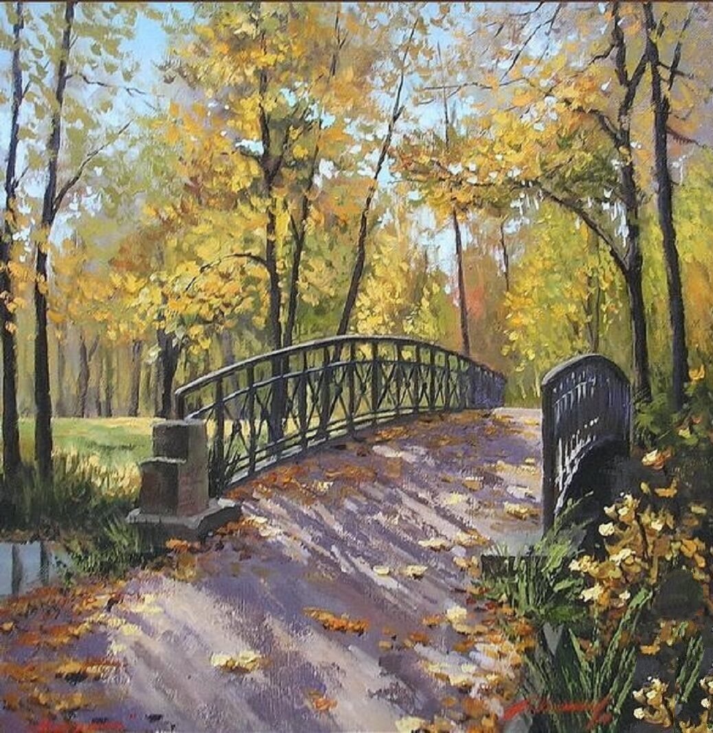 Мост в осеннем парке - природа, осень - оригинал