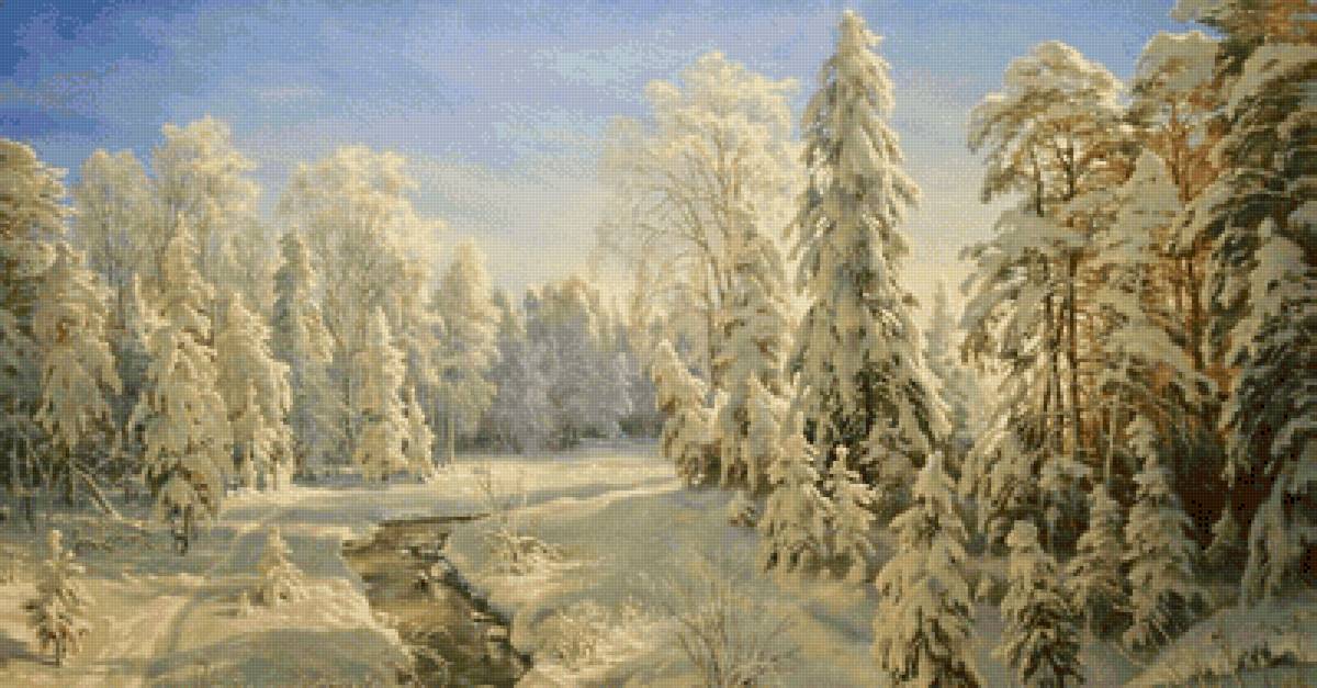 Снежная зима - лес, снег, зима, живопись, пейзаж - предпросмотр