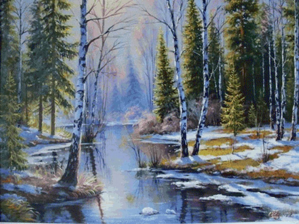 Оттепель - весна, пейзаж, живопись - предпросмотр