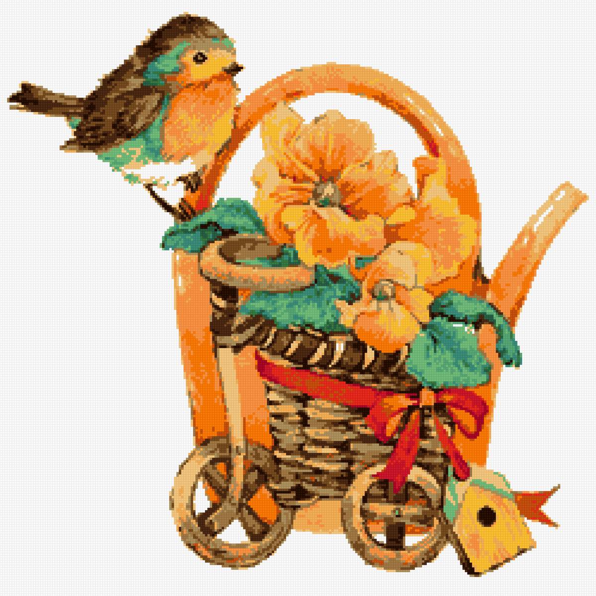 Цветы и птичка - цветы, рисунок, птичка - предпросмотр