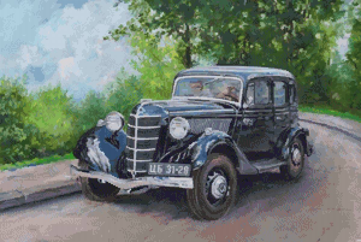 Ретро автомобиль - дорога, автомобиль - предпросмотр