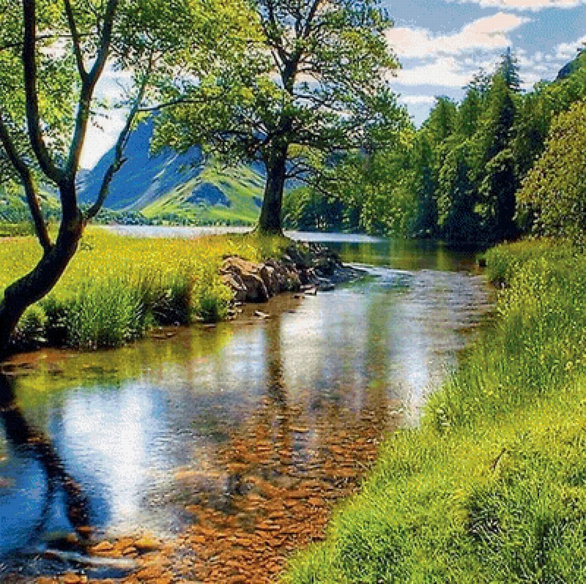 Природа - река, солнце, деревья - предпросмотр