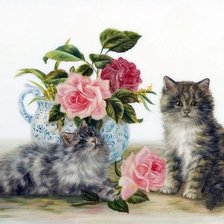Схема вышивки «Котики,розы»