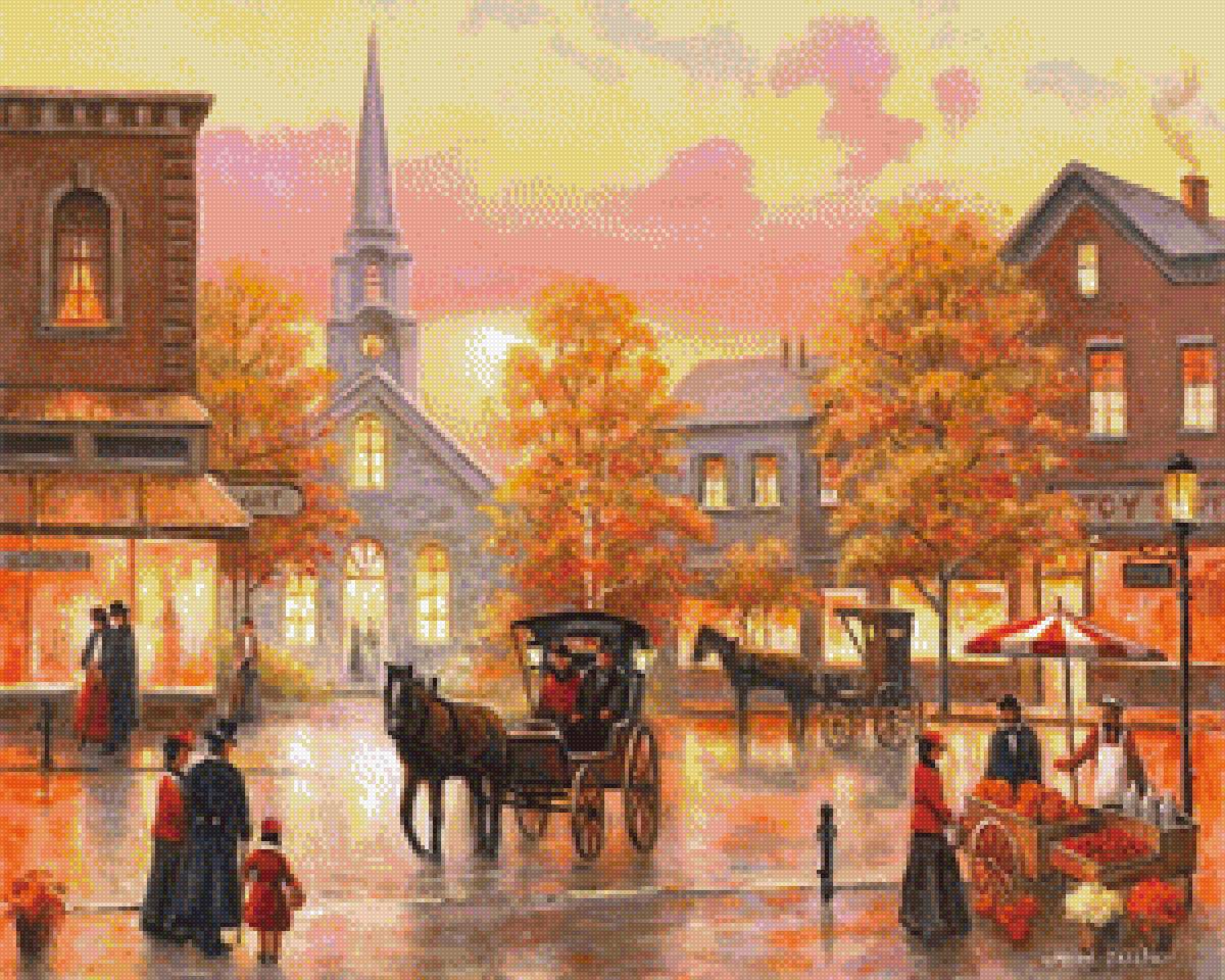 Город - улица, осень, лошади - предпросмотр