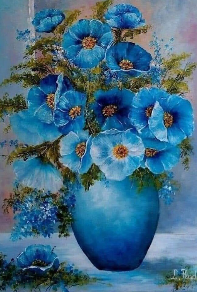 Голубые маки - букет - оригинал