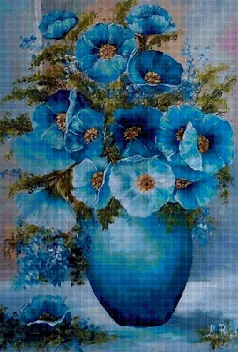 Голубые маки - букет - предпросмотр