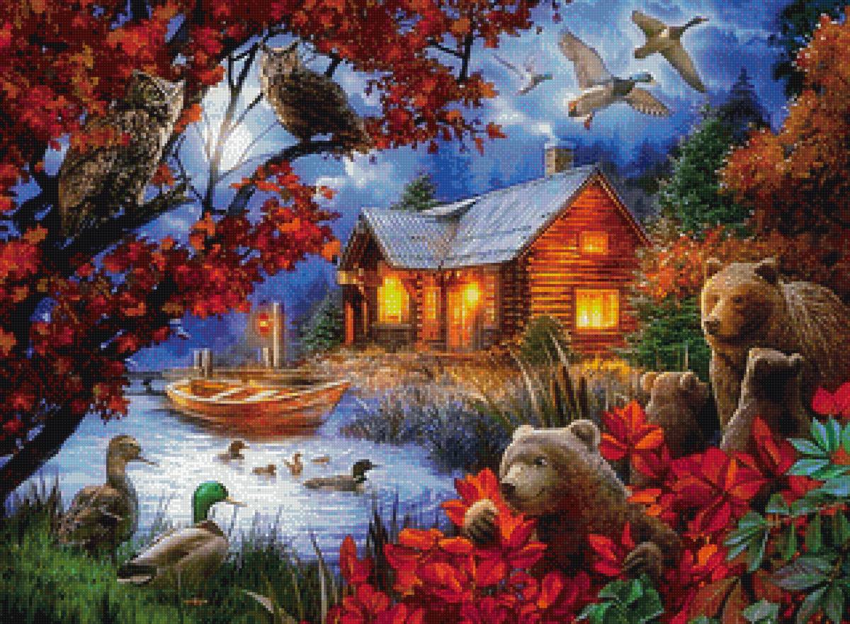 Дом лесника - совы, медведи, река, природа, дом - предпросмотр