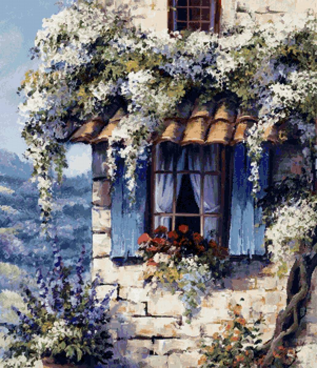 Красивое окошко - окно, цветы, лето, дом - предпросмотр