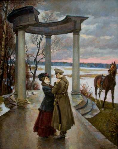 Расставание - офицер, россия, осень, дама, лошадь, расставание - оригинал