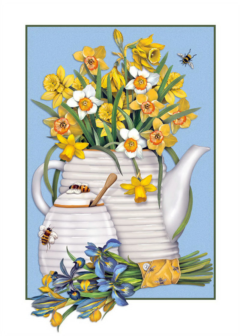 Нарциссы в чайнике - цветы, рисунок - оригинал