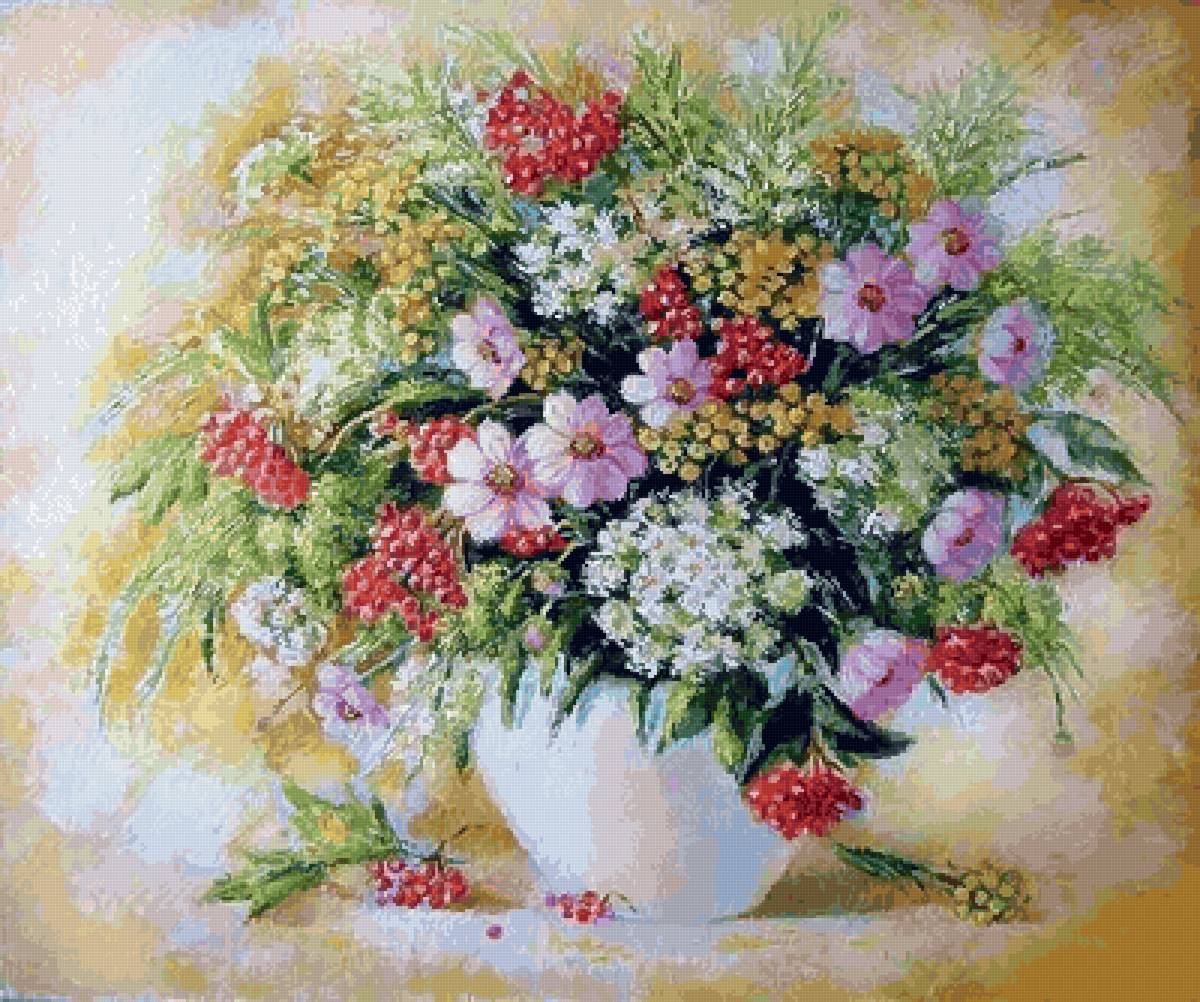 Летний букет - цветы, ягоды - предпросмотр