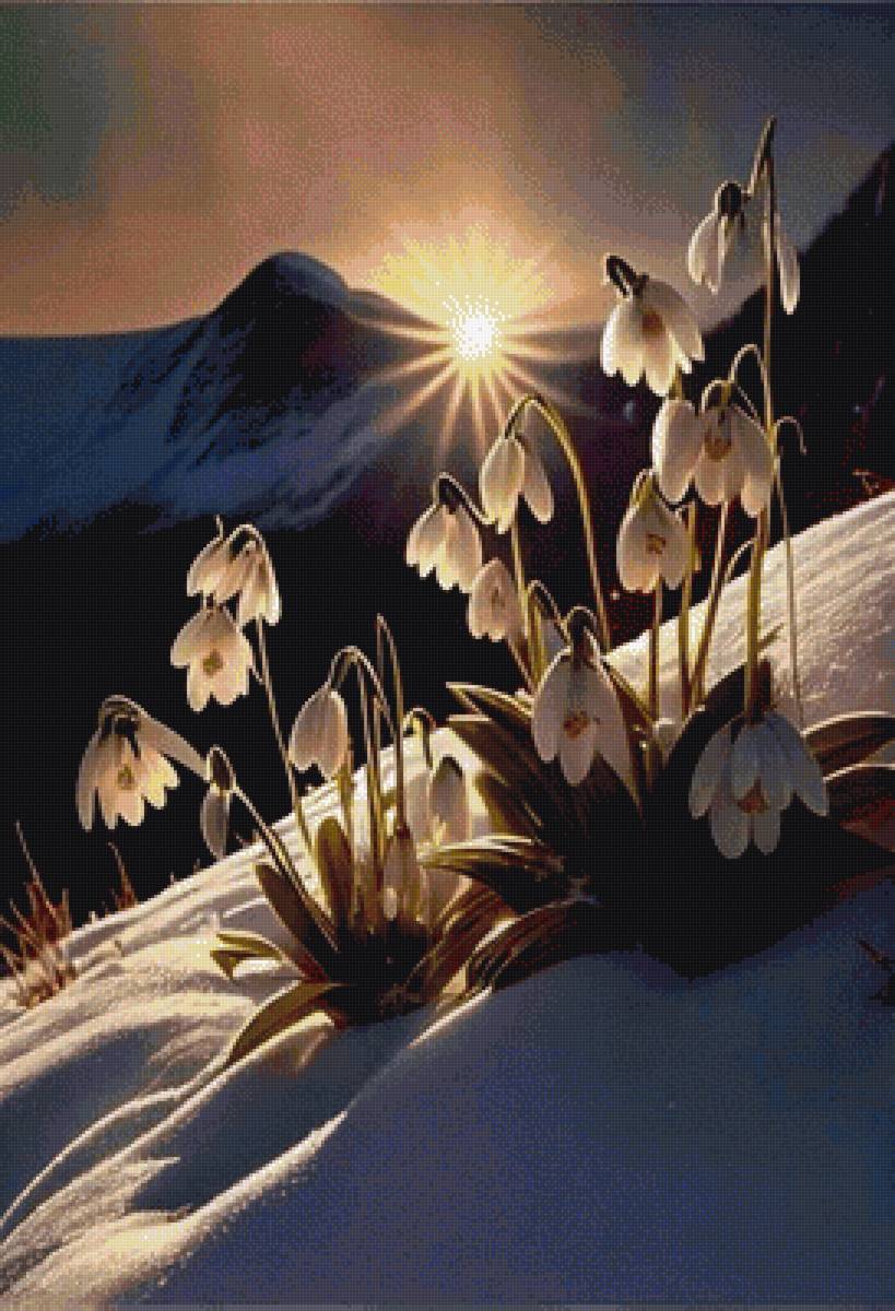 Подснежник - горы, цветы, весна, снег - предпросмотр