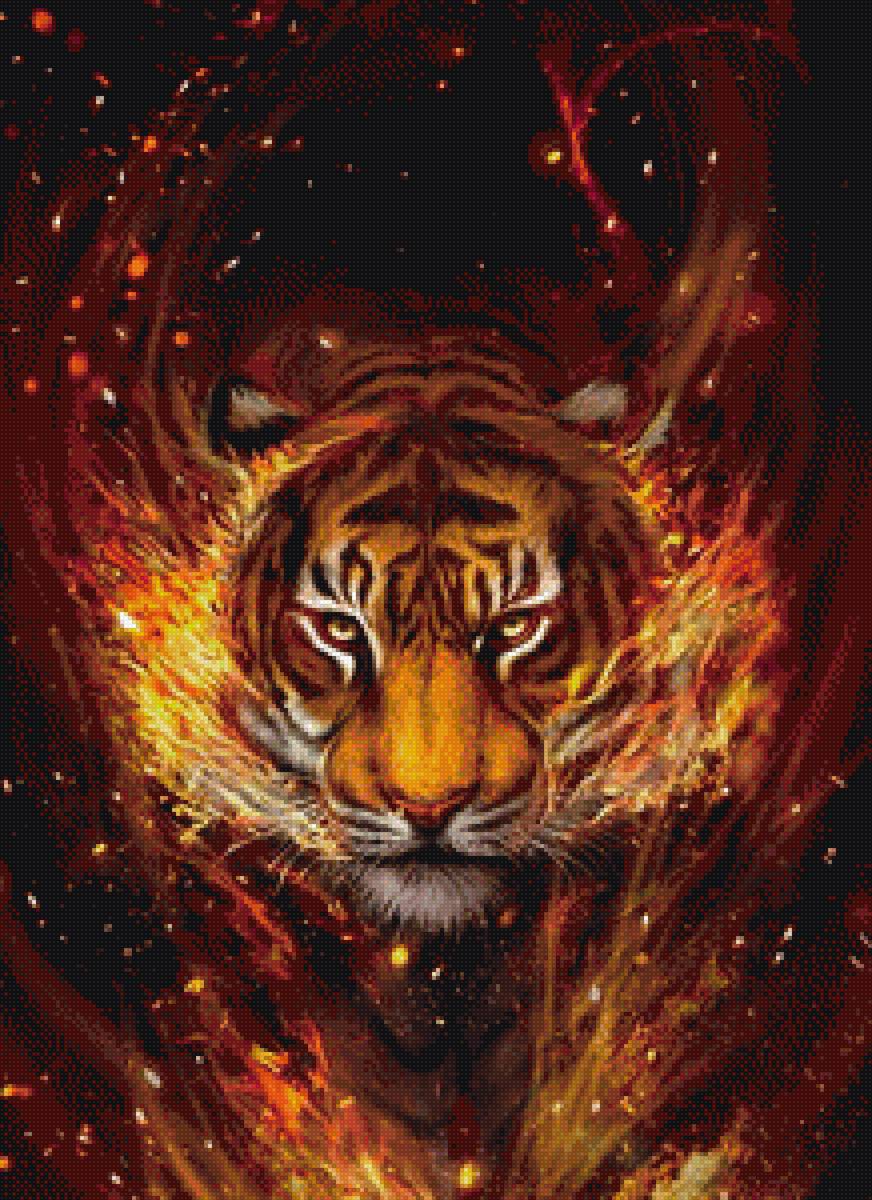 Огненный тигр - животные, огонь - предпросмотр