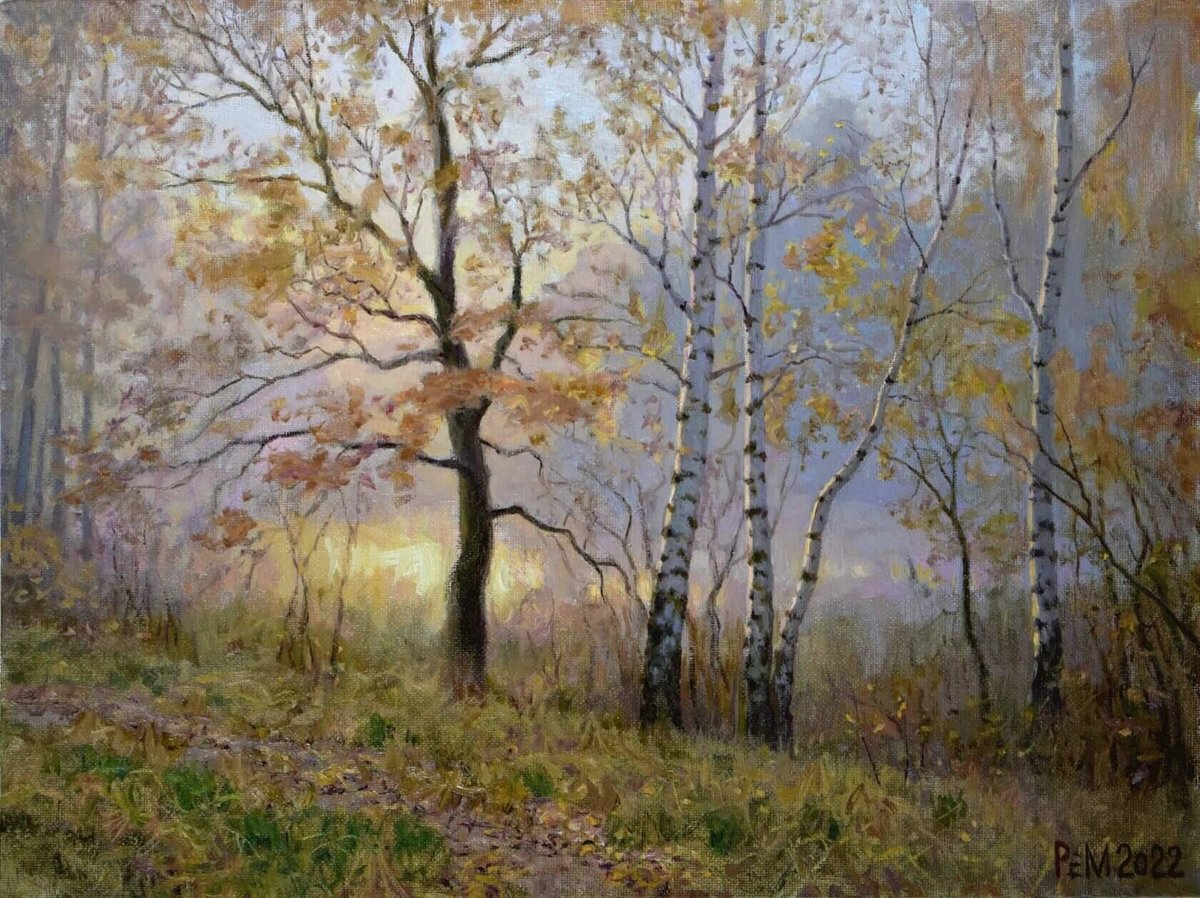 В тиши осеннего утра - картина, осень, лес - оригинал