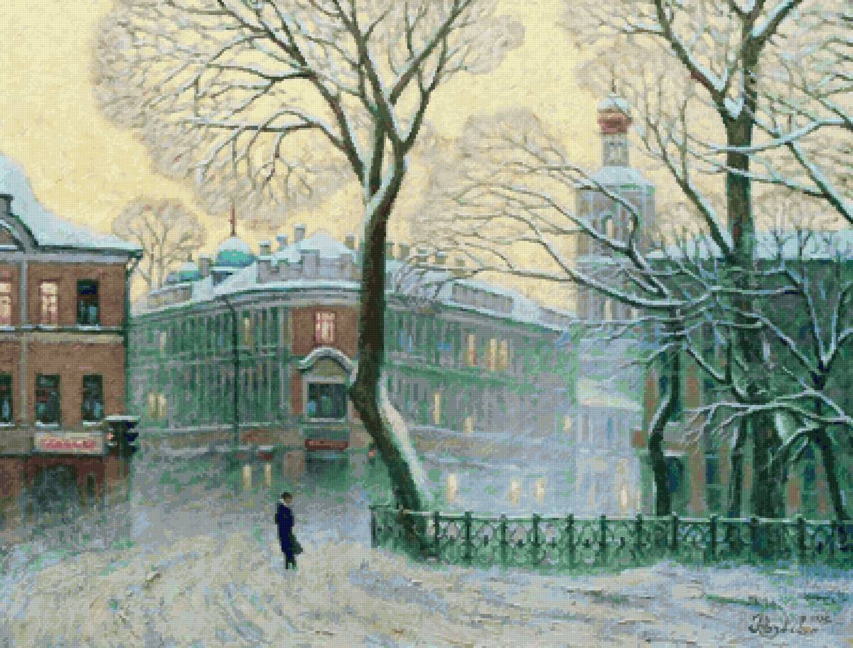 Снег на Волхонке - картина, москва - предпросмотр