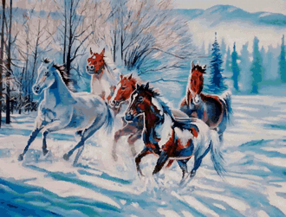 Зимняя рапсодия - лошади, зима - предпросмотр