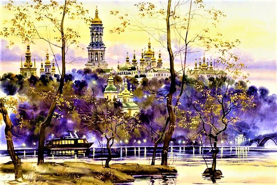 сиреневый вечер - городской пейзаж - оригинал