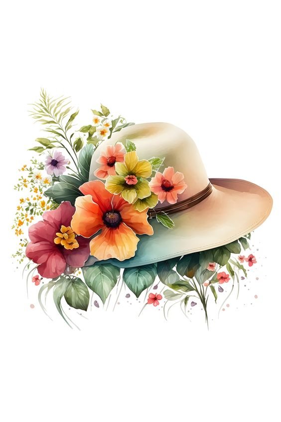 Шляпка с цветами - рисунок, цветы, шляпа - оригинал