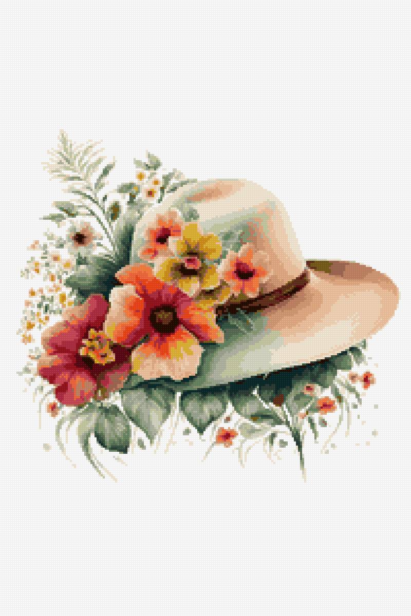 Шляпка с цветами - цветы, шляпа, рисунок - предпросмотр