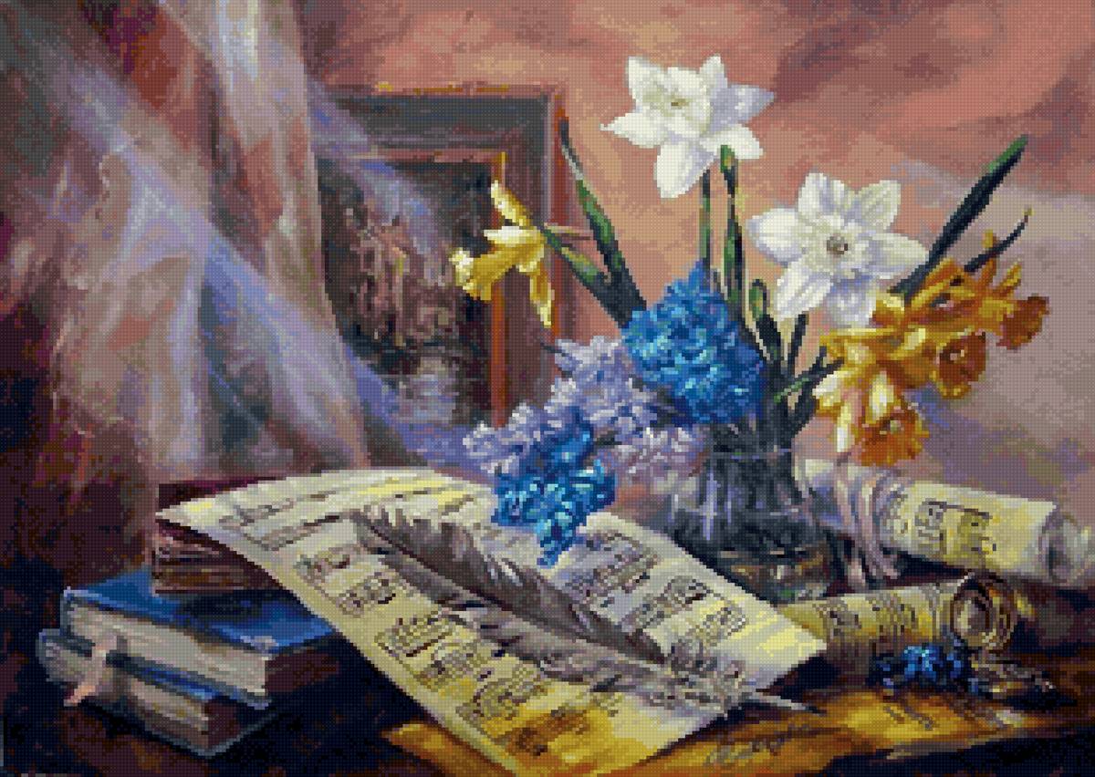 Музыка весны - цветы, перо, ноты, свет - предпросмотр