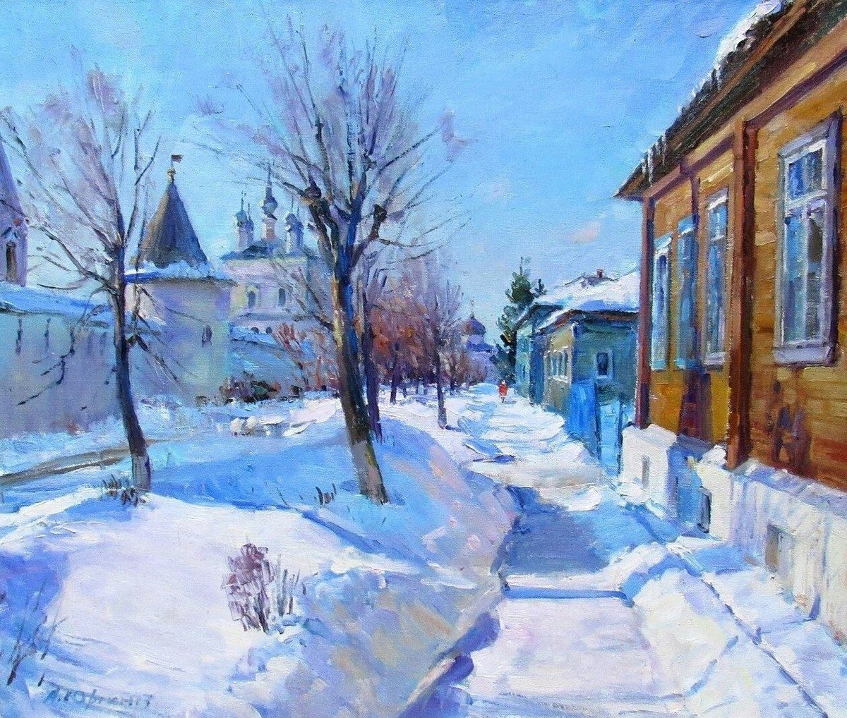 Зима в старом городе - солнечный день, город, дома - оригинал