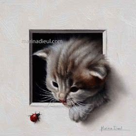 ,, встреча,, - котенок, жук. - оригинал