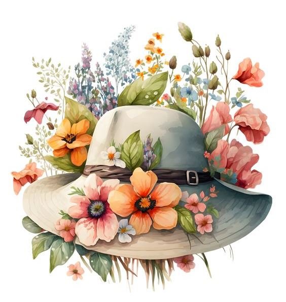 Шляпа с цветами - шляпа, цветы, рисунок - оригинал