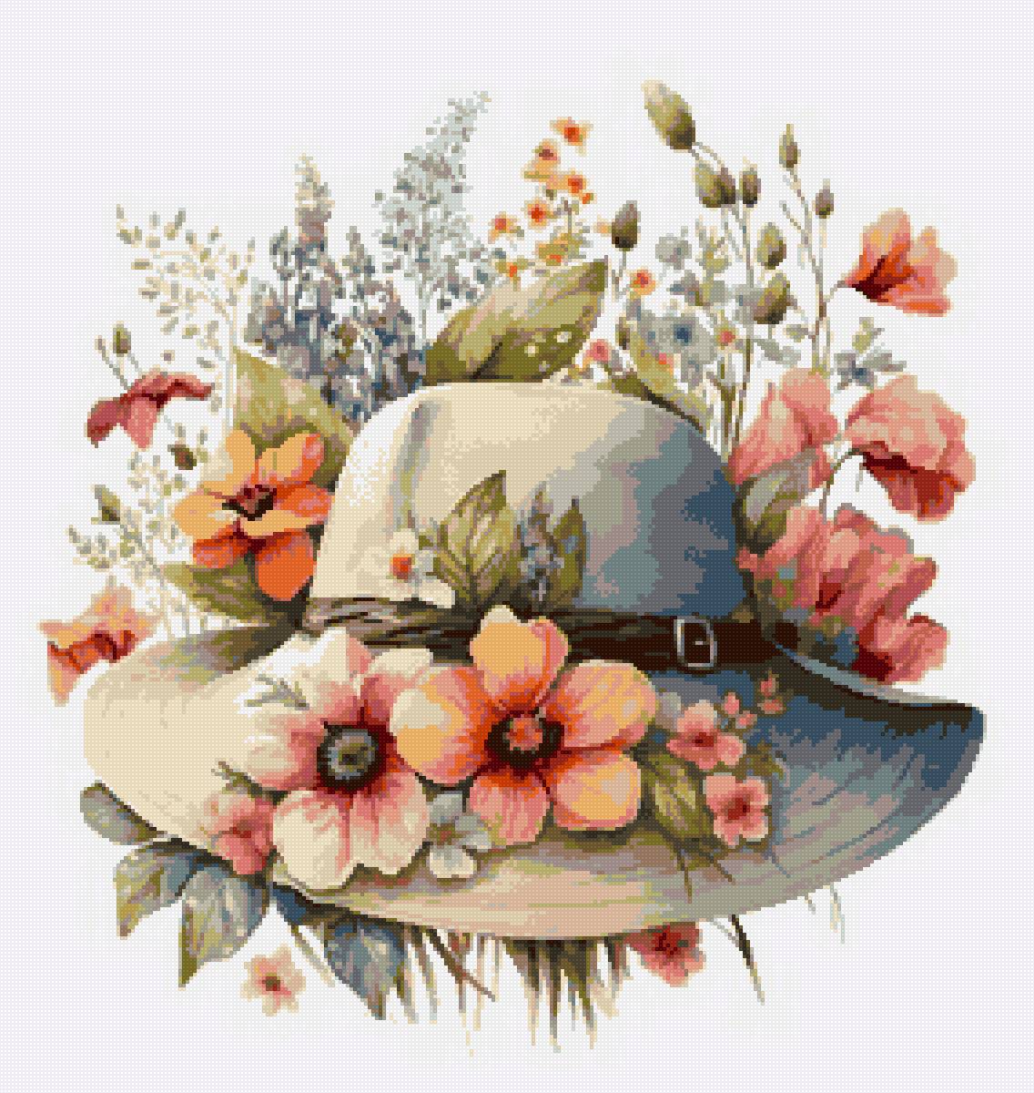 Шляпа с цветами - рисунок, шляпа, цветы - предпросмотр