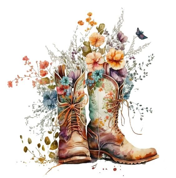 Сапоги с цветами - сапоги, рисунок, цветы - оригинал