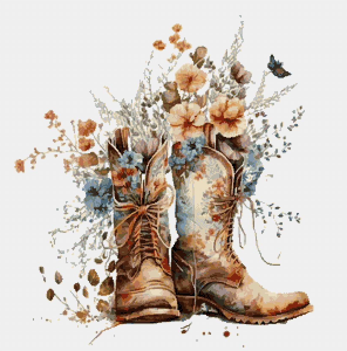 Сапоги с цветами - цветы, сапоги, рисунок - предпросмотр