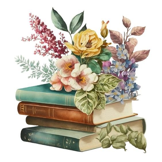 Книги с цветами - рисунок, цветы, книги - оригинал