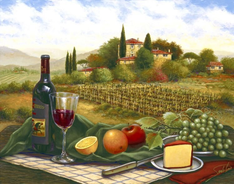 Вино на фоне природы - натюрморт, природа, вино, тоскана - оригинал