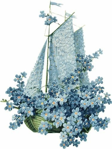 Незабудки - цветы, кораблик - оригинал