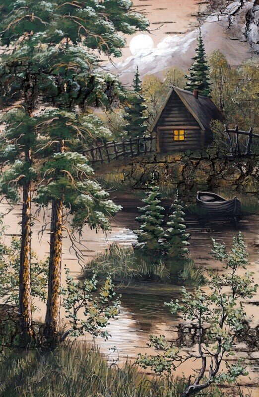 Ясная ночь - ели, ночь, река - оригинал