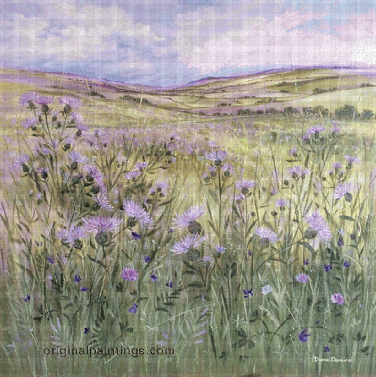 Сиреневая даль - поле, пейзаж, чертополох - предпросмотр